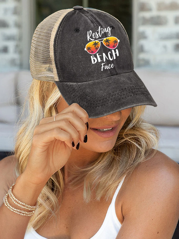 

Summer Baseball Cap Resting Beach Face Coconut Tree Sunglass Sports Caps Black Hip Hop Snapback Fitted Dad Hat Women Men Beach