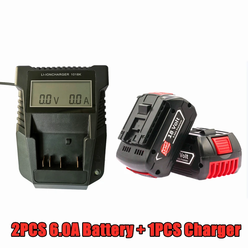 

With Display 3A Charger 18V6.0A Rechargeable Li-ion Battery For Bosch 18V Power Tool Backup 6000mah Portable Replacement BAT609