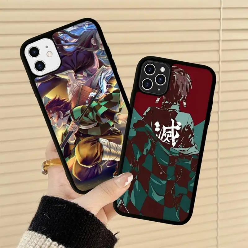 

Demon Slayer kimetsu no yaiba Phone Case Silicone PC+TPU Case for iPhone 11 12 13 Pro Max 8 7 6 Plus X SE XR Hard Fundas