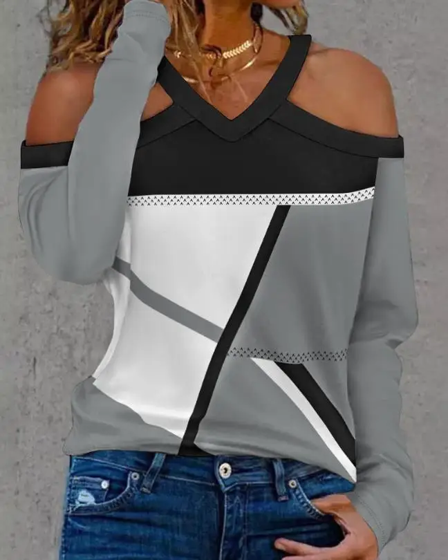 

2023 Autumn Winter Spring New Fashion Casual Halloween Boo You Horror Lip Graphic Print Cold Shoulder Top Female Pullover Tops