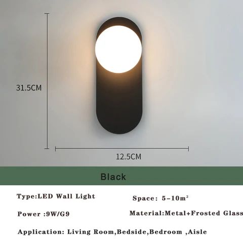 Настенный светодиодный светильник в скандинавском стиле, комнатное светодиодное бра черного цвета с лампочками 9 Вт G9 для спальни, гостиной