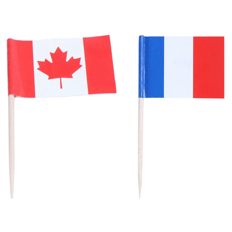 

100 шт. мини деревянные зубочистки с флагом для декора вечеринки фруктовые кондитерские изделия-50 шт. Канада и 50 шт. Франция