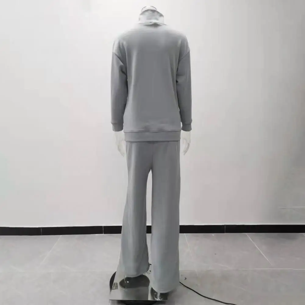 

2 Pcs/Set Winter Sweatshirt Pants Set Elastic Waist Women Sweatshirt Pants Set Wide Leg Lady Winter Outfit Set