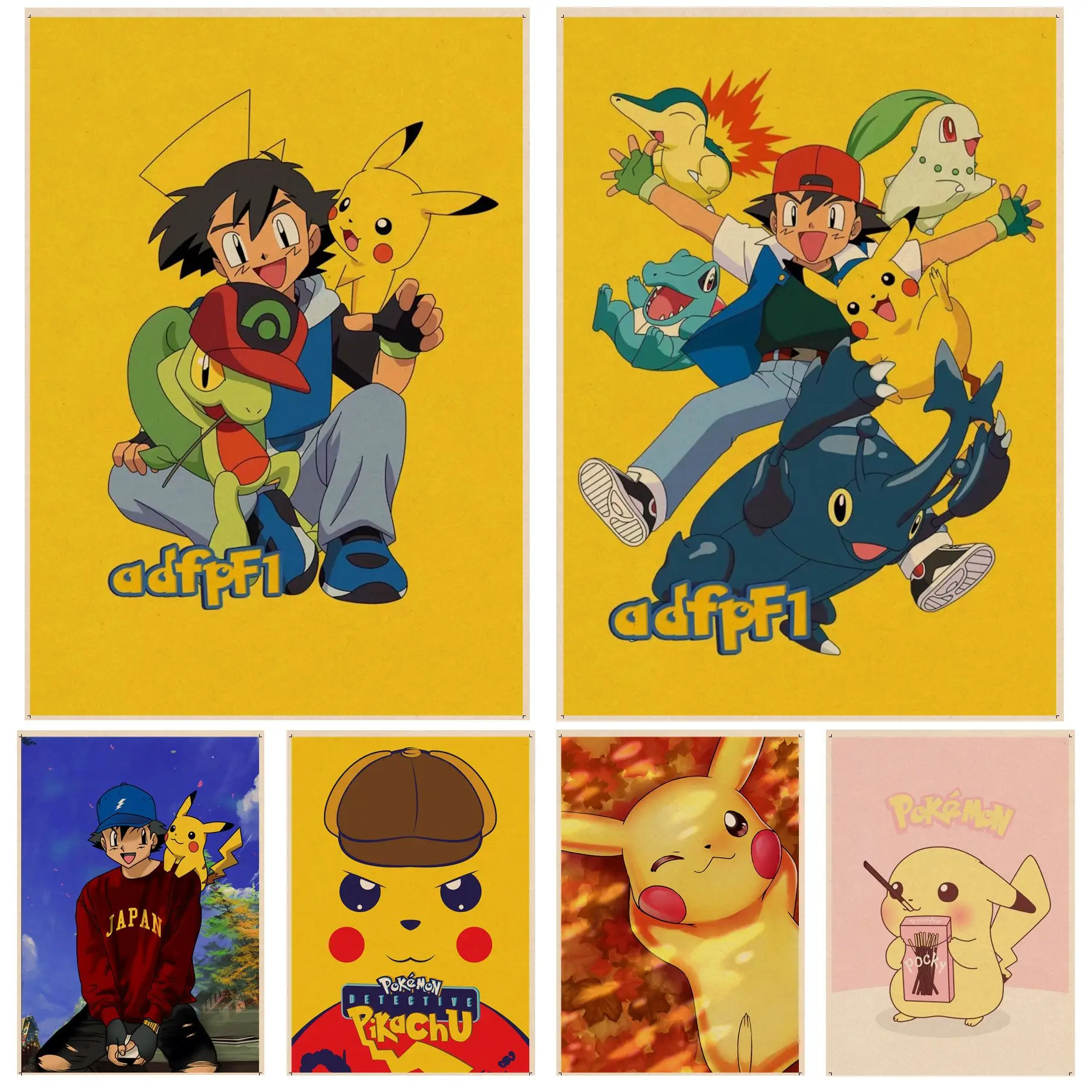 

BANDAI Pokemon Pikachu Art Poster Retro Kraft Paper Sticker DIY Room Bar Cafe Vintage decorative painting