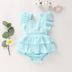 0-24M Newborn Baby Girl Ruffle Romper Backless Solid Color Sleeveless Jumpsuit Outfit Sunsuit Cute S in Pakistan