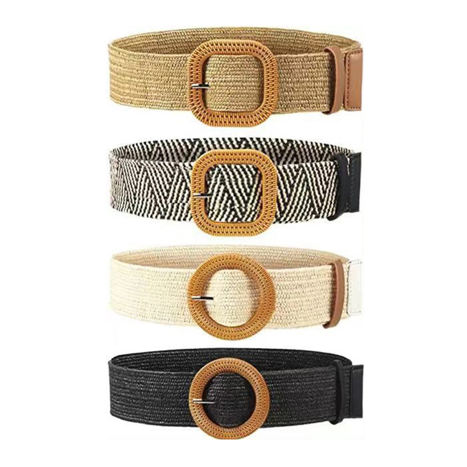 

4 шт., тонкие регулируемые соломенные тканые рубашки с поясом на резинке