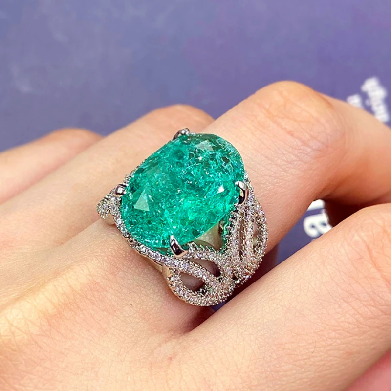 Big Bling Paraiba Green Stone Silver Color Rings for Women Wedding Engagement Fashion Jewelry Wedding Engagement Ring 2022