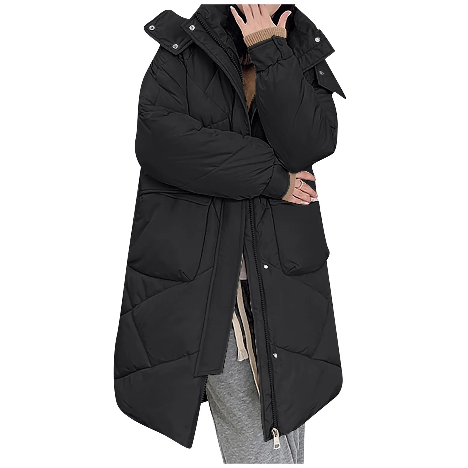 

2023 Winter Mid-Long Parkas Women Glove Slim Hooded Warm Down jacket Fashion Girls Padded Thicken Coats Outerwear