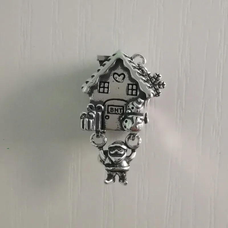 

925 Sterling Silver Santa Claus Christmas house Charm European Jewelry charms for bracelets
