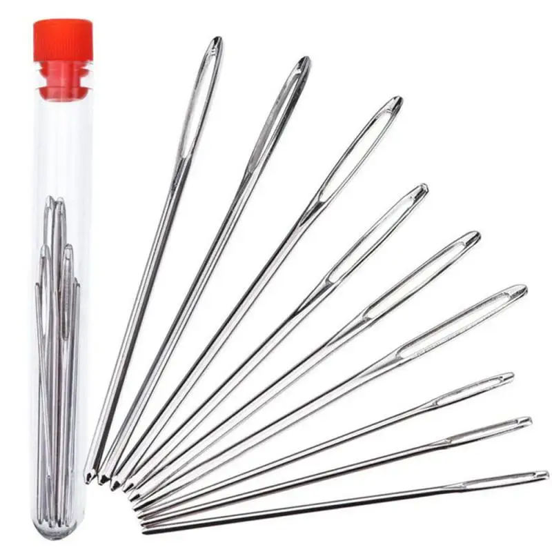 

9PCS Silver Large Eye Blunt Sewing Needles Cross Stitch Knitting Needle Steel Yarn Knitting Needles Household Sewing Accessories