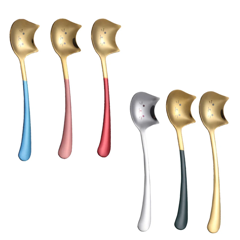 

Spoon Spoons Coffee Cat Honey Shaped Mixing Cocktail Stir Ice Cream Dinner Multi Specialty Function Stirring Mini Soup Metal