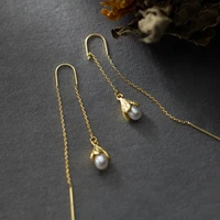 real 925 sterling silver ethnic white orchid pearl drop earrings golden pull through threader earring fine jewelry for women