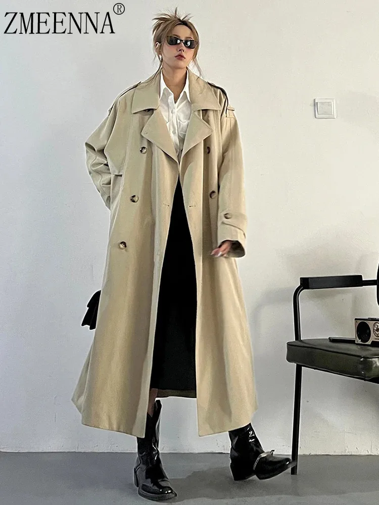 ZMEENNA абрикосовый Тренч большого размера с поясом женский новый свободный крой