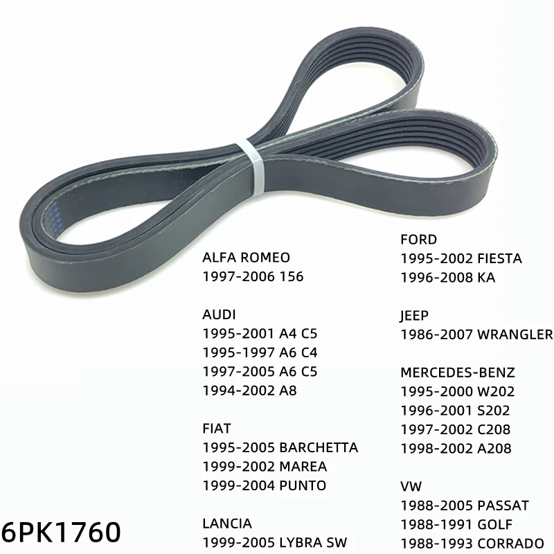 

6PK1760 Engine Air Conditioner Belt V-Ribbed Belts Drive For MERCEDES-BENZ VW ALFA ROMEO AUDI FIAT LANCIA FORD JEEP