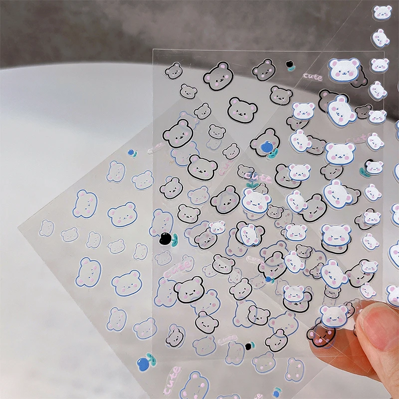 5D милый мультяшный медведь кошка с тиснением наклейки для ногтей аксессуары