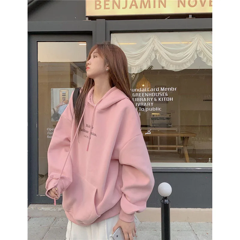 2022 New Letter Print Pullover Hooded Sweater Women's Autumn Long Sleeve Lazy Style Loose Hooded Top Sweatshirt