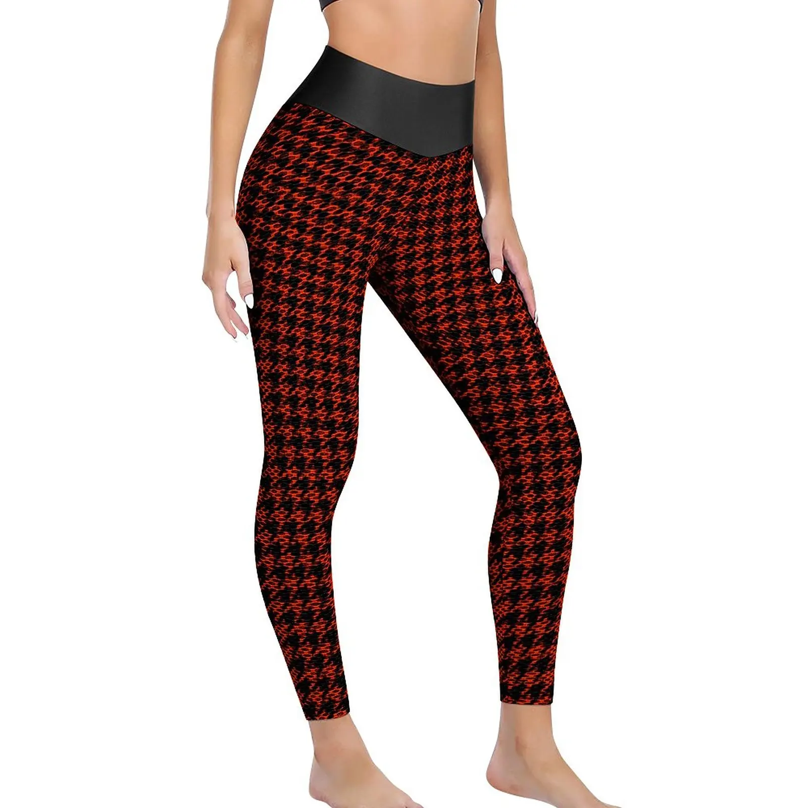 

Black Red Houndstooth Yoga Pants Sexy Vintage Print Leggings High Waist Fitness Leggins Women Cute Quick-Dry Sports Tights