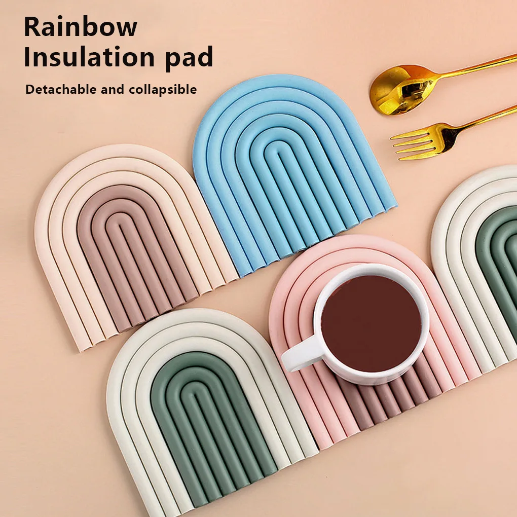 

Nordic style Silicone Removable Rainbow Coasters Insulation Pads Cup Mat Plate Non Slip Placemat Home Decor Kitchen Accessories