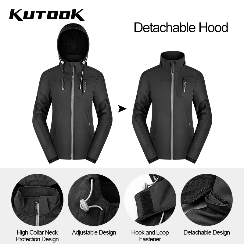 Зимние женские велосипедные куртки kutake с капюшоном теплый флисовый дождевик для