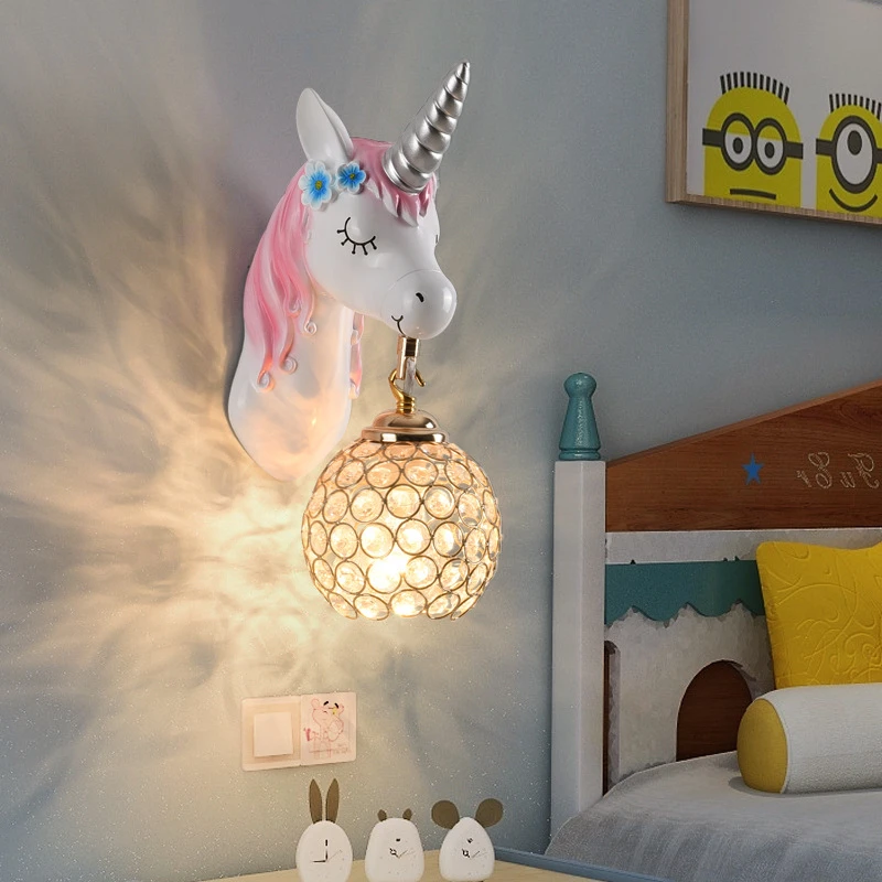 

Nordic Creative Unicorn Wall Lamp Resin Led Wall Lights Corridor Study Background Wall Children's Room Home Decoration Lighting