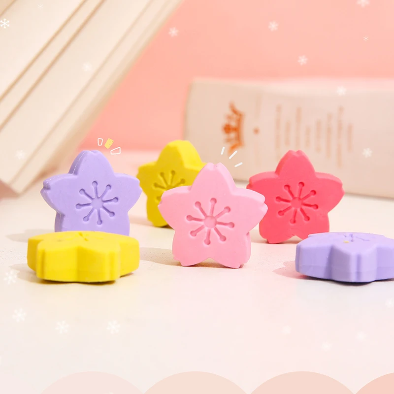 

4pcs/bag Cute Cherry Blossom Erasers Kawaii Rubber Pencil Eraser Students Correction Tools Korean Stationery Office Supplies
