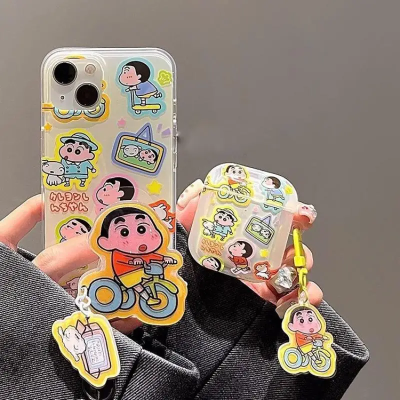 

Crayon Shin-Chan наушники планшетофон для Airpods Pro 1 2 3 Чехол портативный милый брелок Очаровательная цепочка пластиковые защитные чехлы для наушников