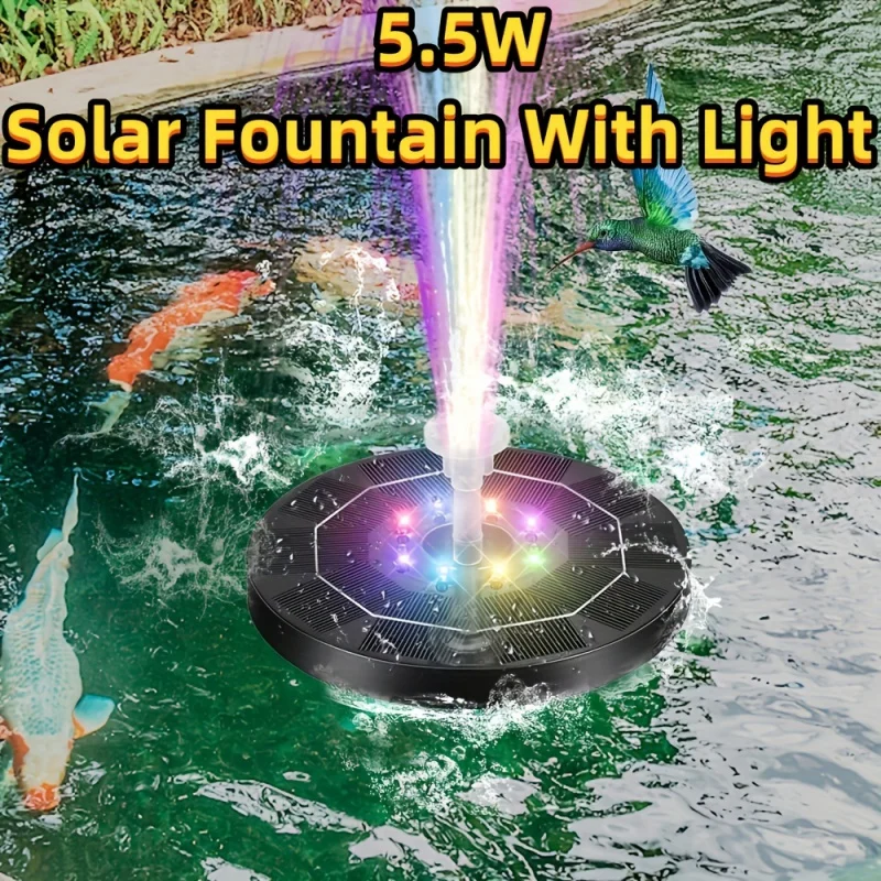 1pc 5.5W Solar Fountain With Lights Solar Fountain Water Pump Solar Bird Bath Fountains For Outdoor Garden Pool