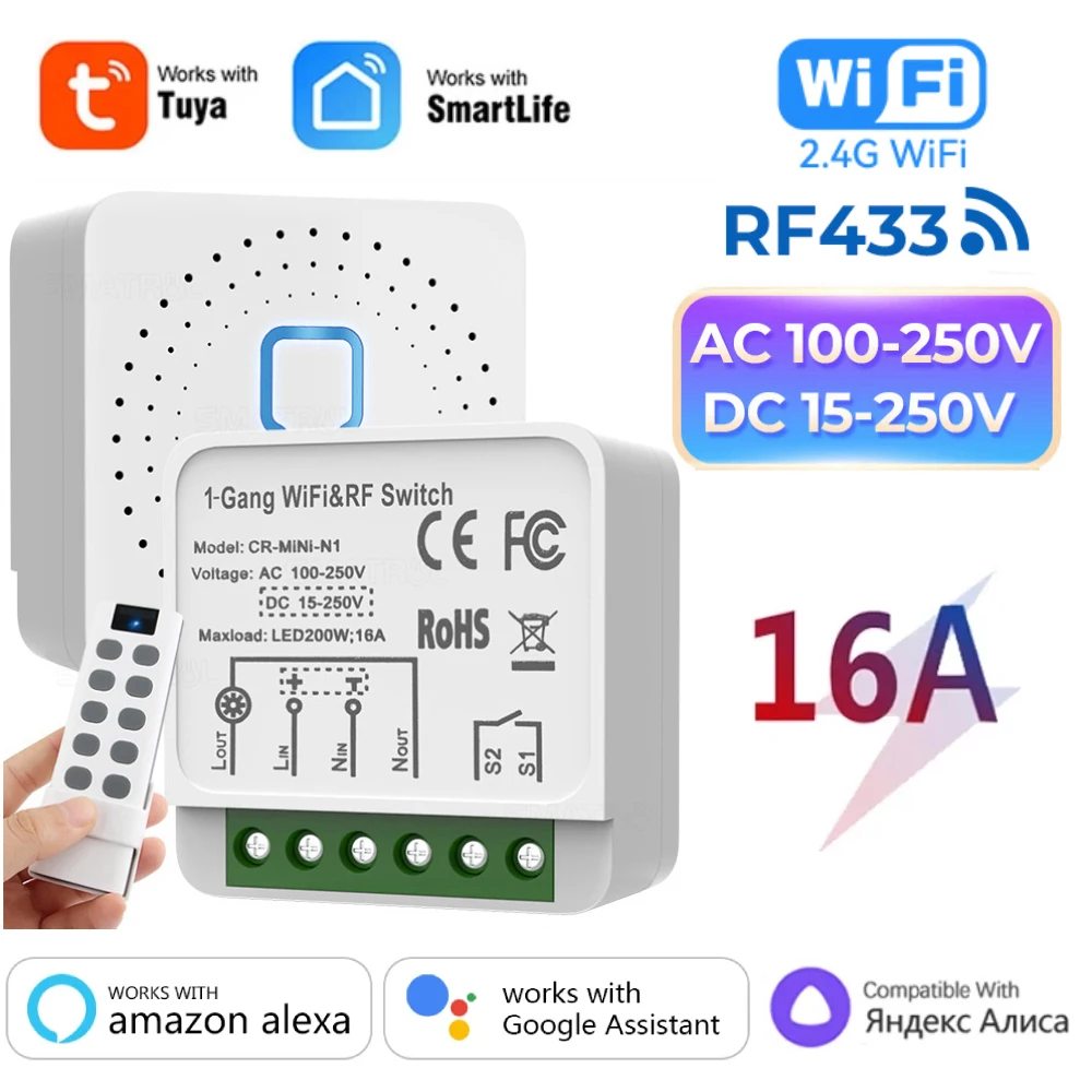 Smart Life RF433 Wifi Smart Switch Tuya AC100-240V DC15-250V 16A домашний автоматический выключатель Голосовое управление для Alexa Google
