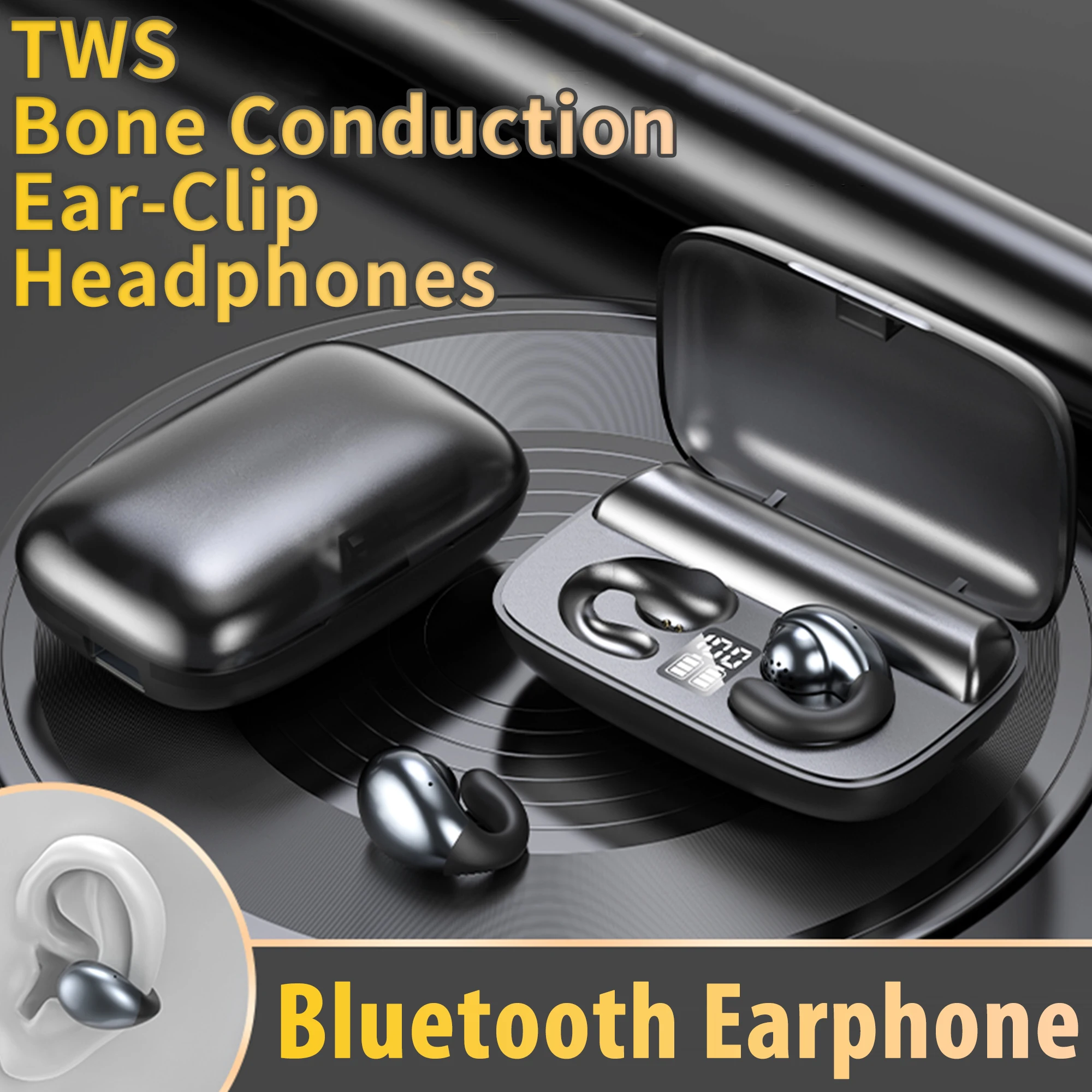 TWS Wireless Bone Conduction Bluetooth Headsets Ear Clip Wireless Headphones with Mic 9D HIFI Stereo Music Earphone for iphone