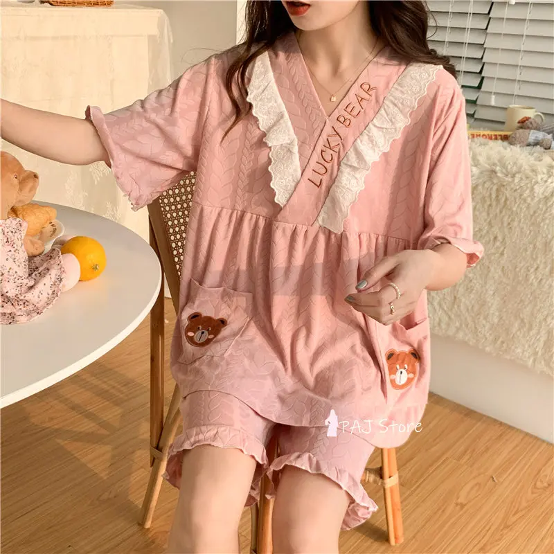 Women Pajamas Sets Spring Women Sleepwear Suit Tops and Shorts Home Wear Women oversize 6XL Pyjamas Set