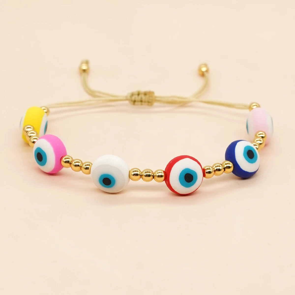 

YASTYT Summer Gold Jewelry Heishi Polymer Clay Bead Colorful Evil Eye Bracelet Friendship Adjustable Fashion Boho Trendy