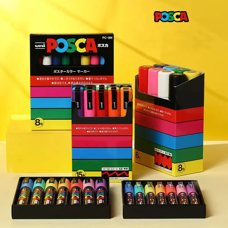 

Japan UNI Water-based POSCA Series Marker Pen Painting Graffiti POP Poster Advertising Marker Pen PC-1M/3M/5M 7/8 Color Set