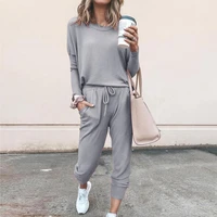 hot%ef%bc%812022 spring pajamas set women sleepwear suit o neck female loungewear solid color loose simple pants suit for daily wear