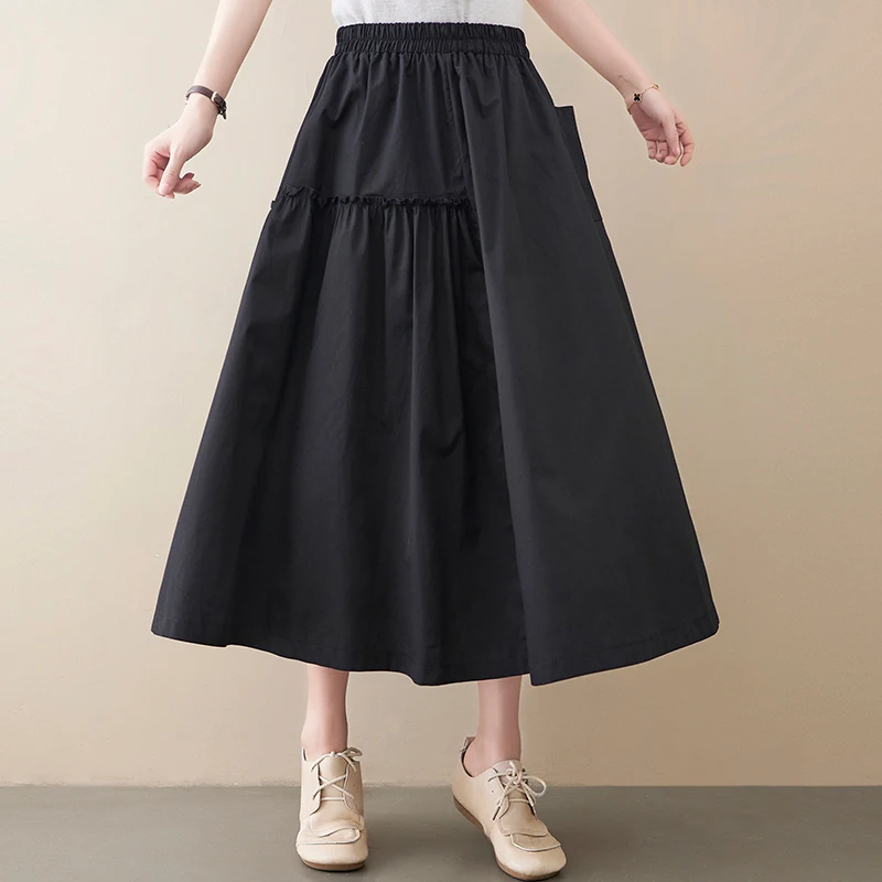 Юбка женская из хлопка и льна модная Свободная Повседневная офисная с завышенной