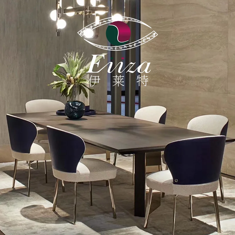 

Italian style light luxury solid wood dining table 2.2 meters rectangular modern minimalist dining table and chair combination
