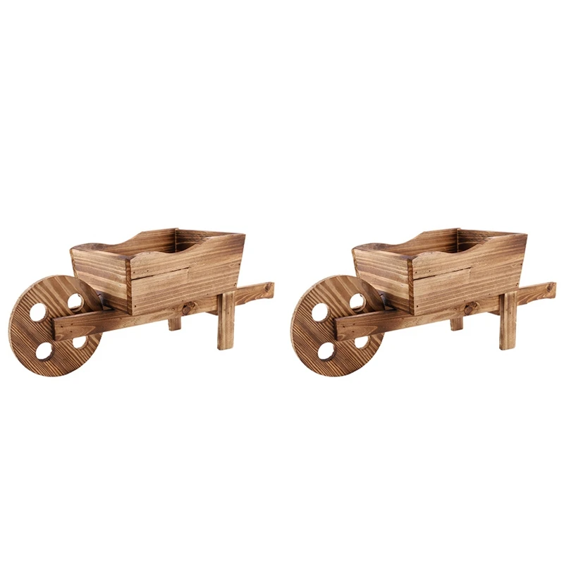 

2X Wooden Cart Flowerpot Fleshy Ornamental Creative Garden Shop Household Bedroom Plants Flowers Wheelbarrow