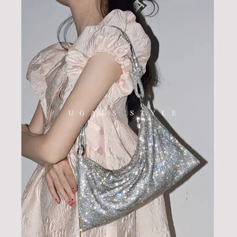 

Shiny Women's Bags 2022 Hand-set Diamonds Rhinestone Tote Bag Metal Sequins Diamond Handbag Dumpl Fashion Shoulder Underarm Bag