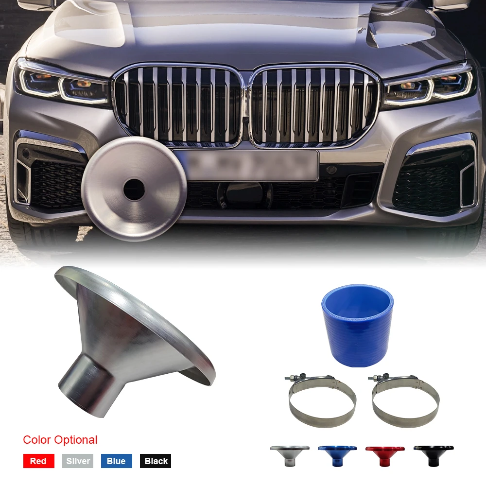 

3" Car Bellmouth Velocity Stack Adapter Air Intake Turbo Horn Silver Blue Red Black Tone Air Intake Turbo Horn with 3inch Hose