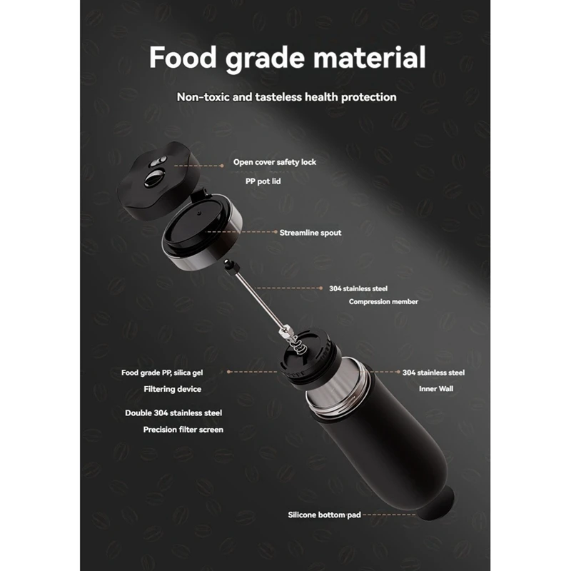 ABHG портативный френч-пресс дорожная кофеварка с двойными стенками из