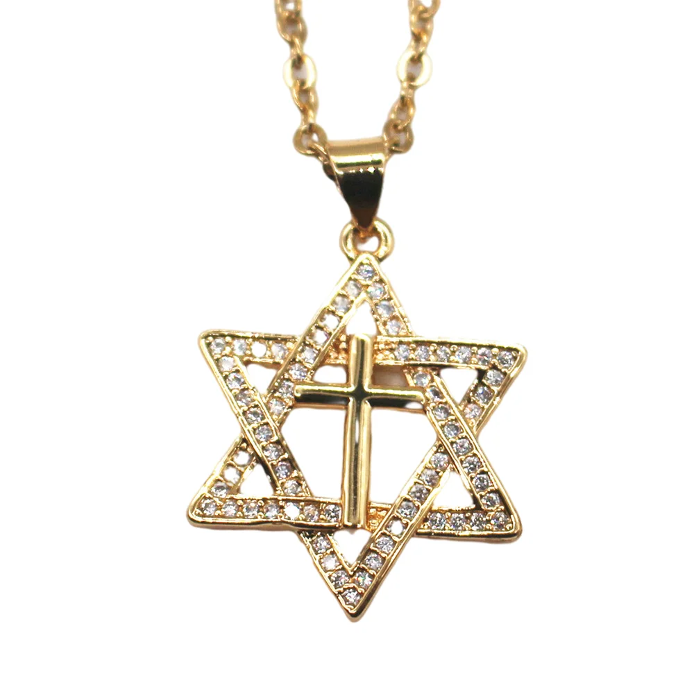 

Magen Star of David Necklace Women/Men Cross Pendant Israel Hanukkah Judaica Zircon Jewelry Religious Gift