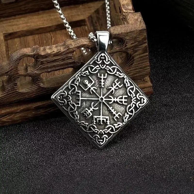 

Road Sign Viking Compass Necklace "viking Vegvisir" Amulet Pendant Mens Odin Rune Charm Celtic Knot Jewelry