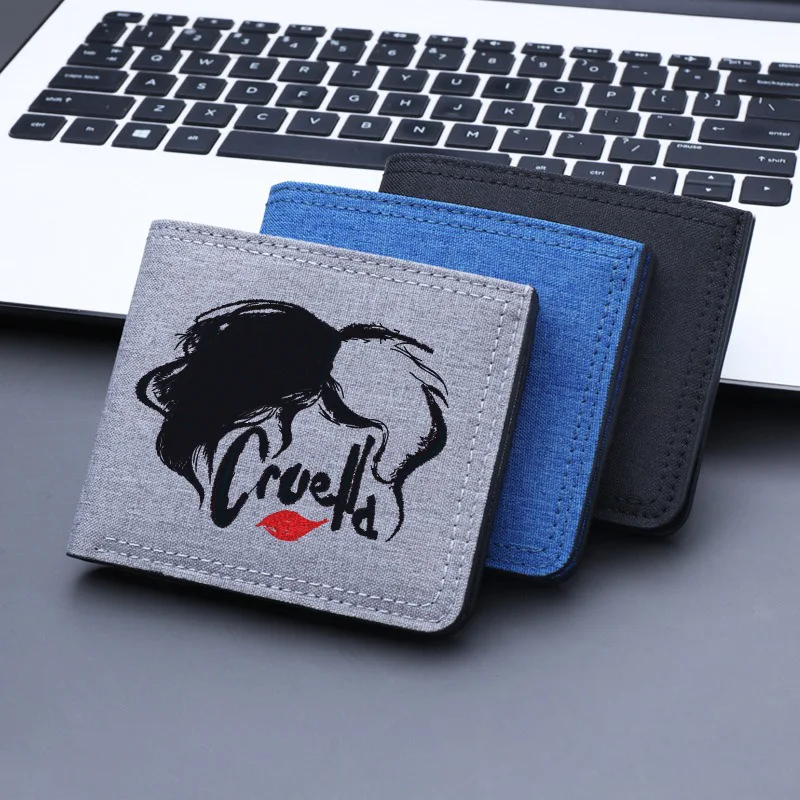 Cruella de Vil Холщовый мужской кошелек черный/синий/серый с держателем для карт сумка