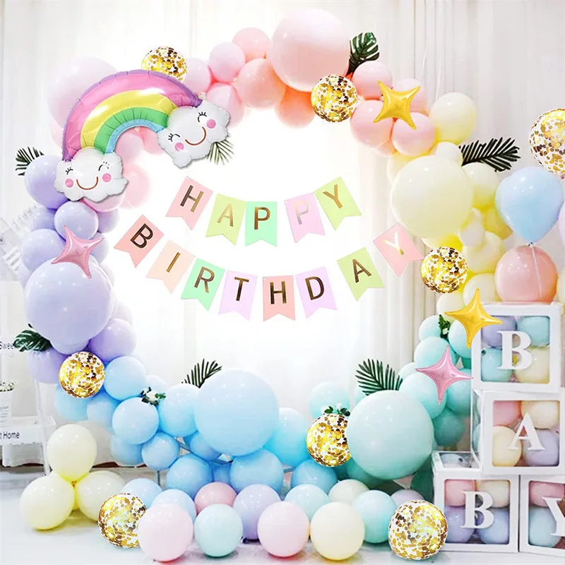 

CHEEREVEAL Macaron Party Decoration Pink Blue Foil Confetti Balloon set for Girl 1st Birthday Party Baby Shower Supplies