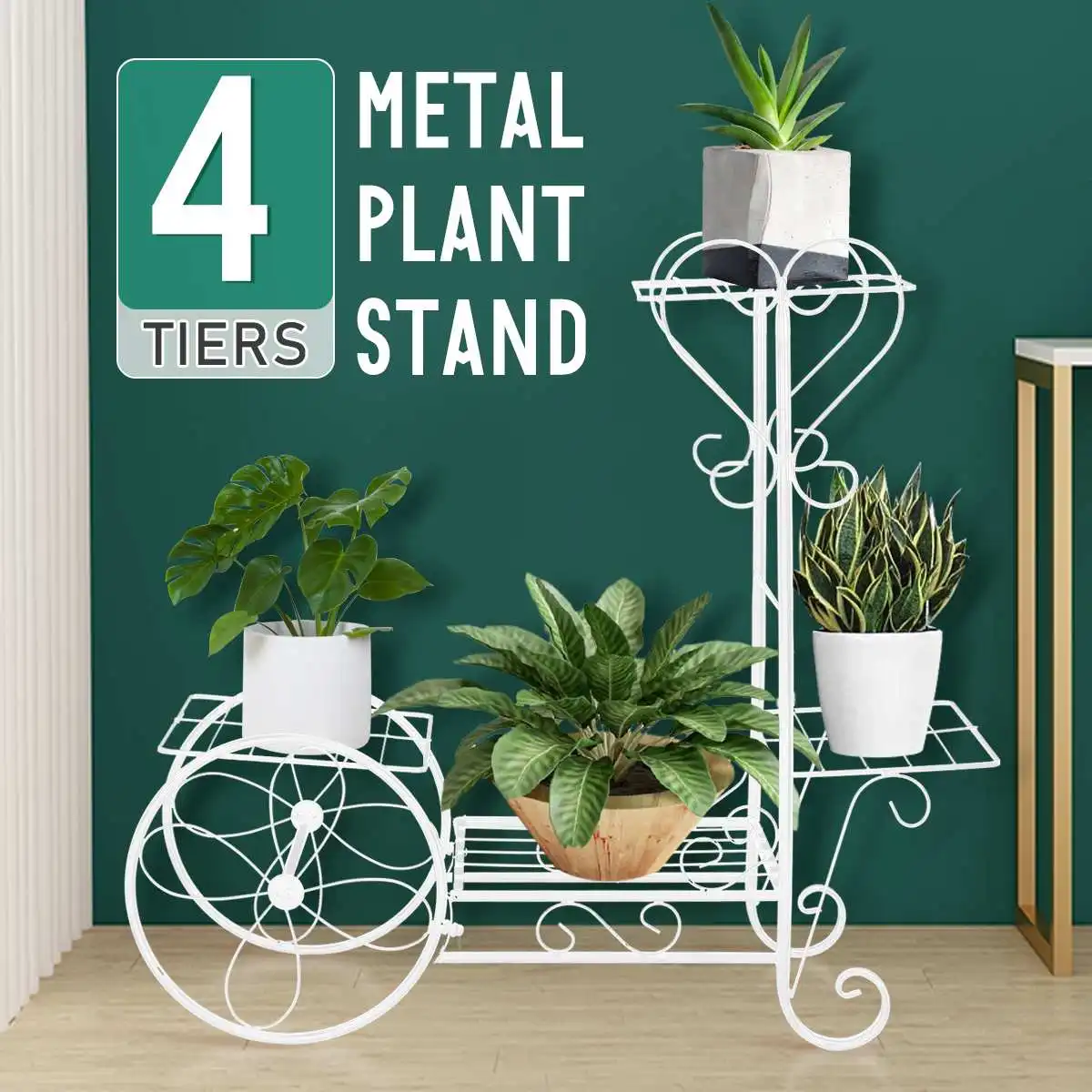 

4Tier Potted Plant Stand Metal Iron Flower Rack Pot Storage Rack Display Shelf Holder Home Indoor Outdoors Decor Garden Balcony