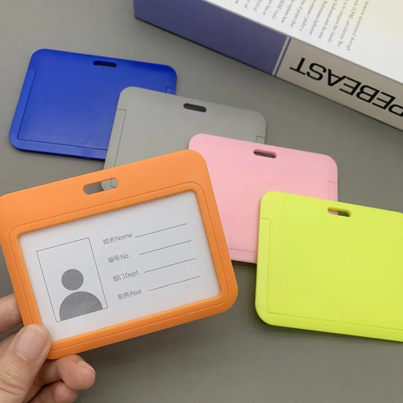 

1pc Color ID Card Holder Plastic Slide Cover Push Card Holder Bank Card Bus Card Student Meal Card Lanyard Badge Office Supplies