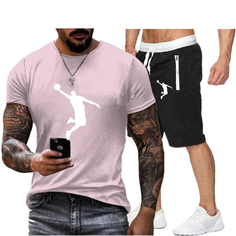 

Мужской комплект из футболки с коротким рукавом и шортов, повседневный однотонный спортивный костюм из 2 предметов, лето 2022