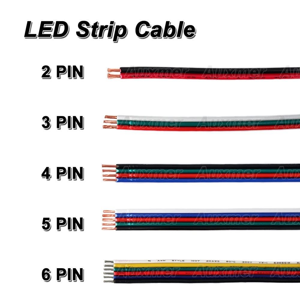 

2Pin 3Pin 4Pin 5Pin 6Pin LED Cable 20AWG 18AWG 16AWG Electric Wire for White RGB RGBW RGBWW WS2812B WS2813 LED Strip Light 10m