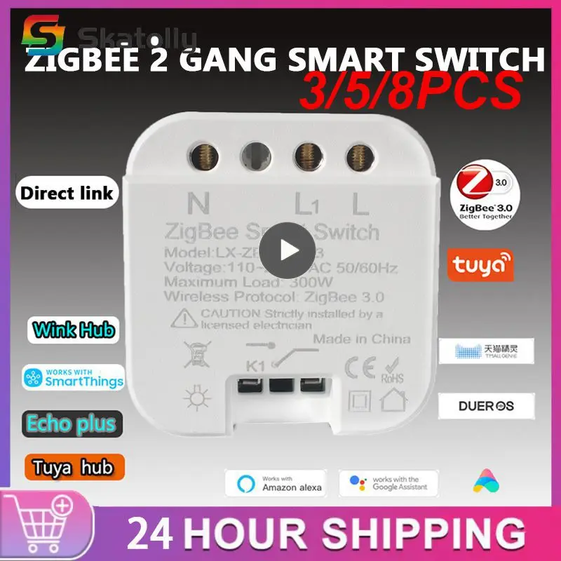 

3/5/8PCS Work With Alexa Google Home Remote Control Tuya Switches Zigbee 3.0 Relay Module 2 Gang Smart Switch Smart Home