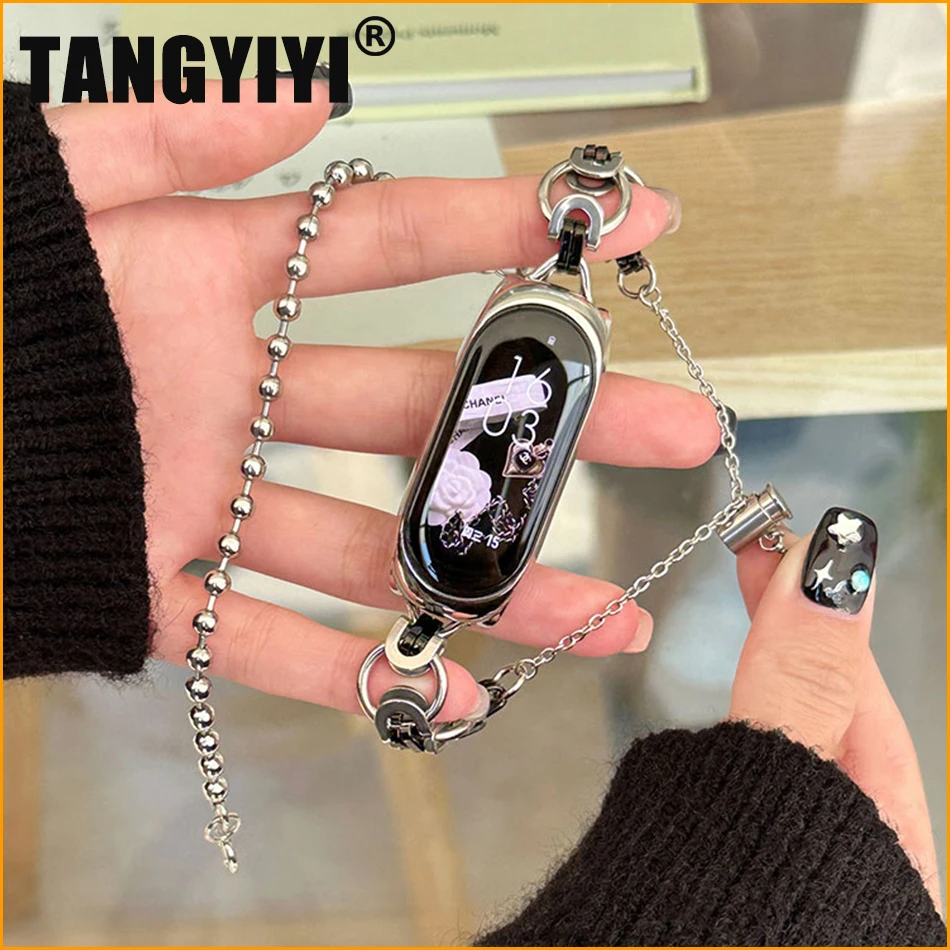 

Ремешок для Xiaomi Mi Band 8 7 6 5, модный браслет INS с двойной пружинной металлической петлей для Mi Band 3 4 5, заменяемый ремешок