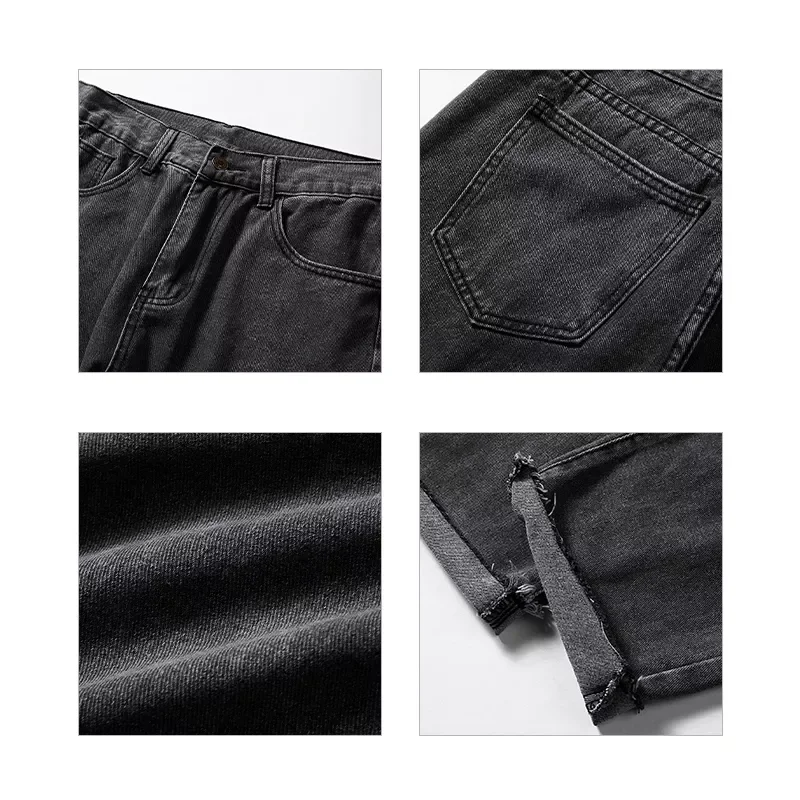 Gray Baggy Jeans 2021 Autumn New Korean Fashion Straight Denim Cropped Trousers Wide Leg Pants Male Streetwear Smoky